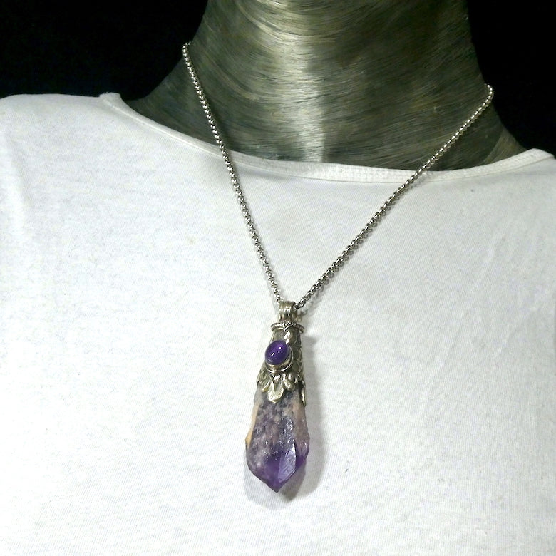 Large Natural Amethyst Pendant | Raw Crystal Point | Bahia Brazil | Dragons Tooth | Perfect Deep Purple | Single Point integrating many potentials | Spiritual Beacon | Meditative and inspirational | Genuine Gems from Crystal Heart Melbourne Australia since 1986