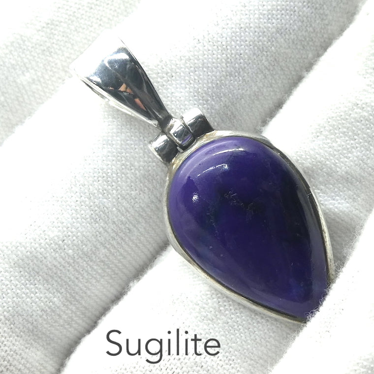 Sugilite Pendant, Teardrop Cabochon, 925 Sterling Silver