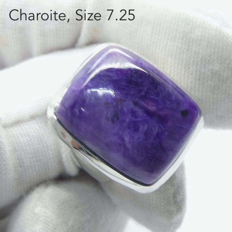 Charoite Ring, Oblong Cabochon, 925 Sterling Silver