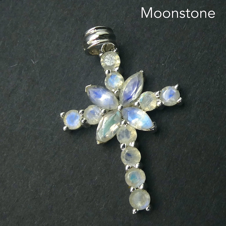 Cross Pendant | Medium Size | AAA Grade Sparkling FacetedStones | Prong Set 925 Sterling Silver | Amethyst | Garnet | Moonstone | Pearl with Spinel | Peridot | Genuine Gems from Crystal Heart Melbourne Australia since 1986