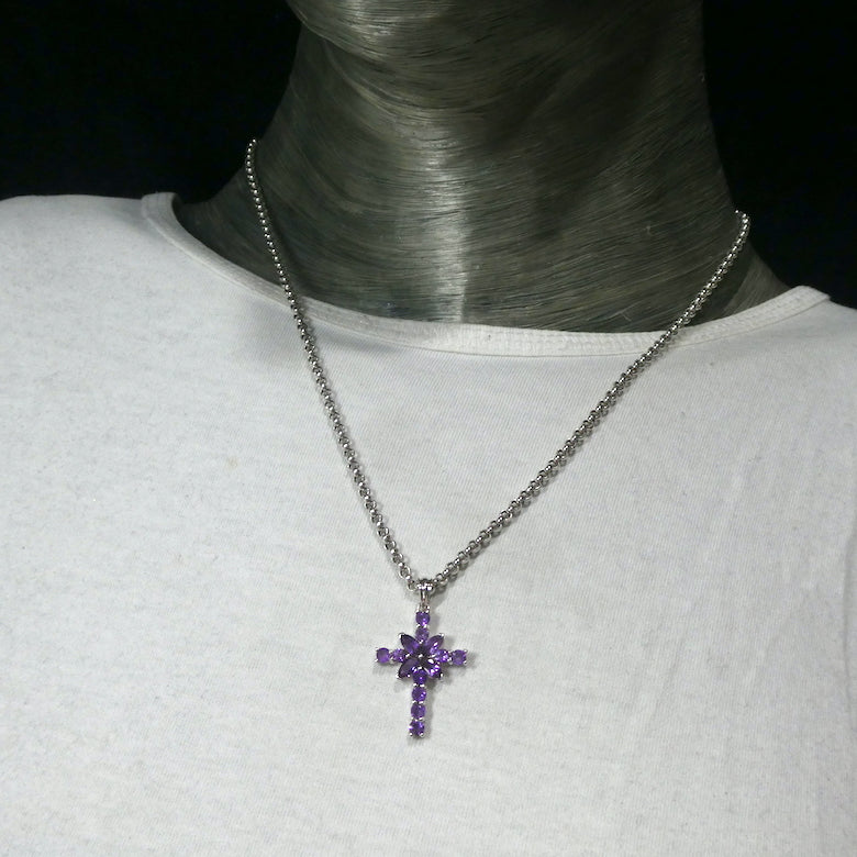 Cross Pendant | Medium Size | AAA Grade Sparkling FacetedStones | Prong Set 925 Sterling Silver | Amethyst | Garnet | Moonstone | Pearl with Spinel | Peridot | Genuine Gems from Crystal Heart Melbourne Australia since 1986