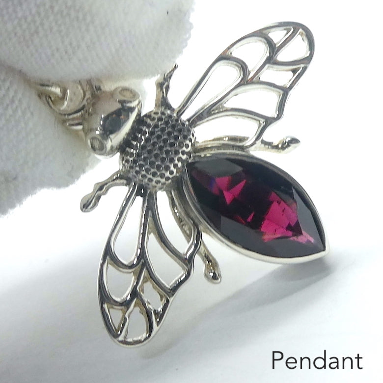Bee Ring and Pendant with Faceted Garnet, 925 Sterling Silver