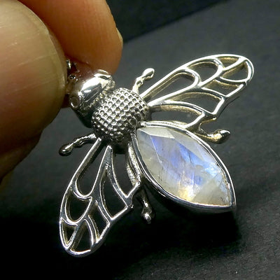 Bee Jewelry Pendant | 925 Sterling silver | Faceted Moonstone | Life Like | Wings in Flight | Creativity fertility Goddess wisdom power | Melissa | Merovingian | Genuine Gems from Crystal Heart Melbourne Australia since 1986