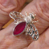 Bee Jewelry Ring | 925 Sterling silver | Faceted Ruby | Life Like | Wings in Flight | Personal Charisma Confidence Power | Lion Heart | Melissa | Merovingian | Genuine Gems from Crystal Heart Melbourne Australia since 1986