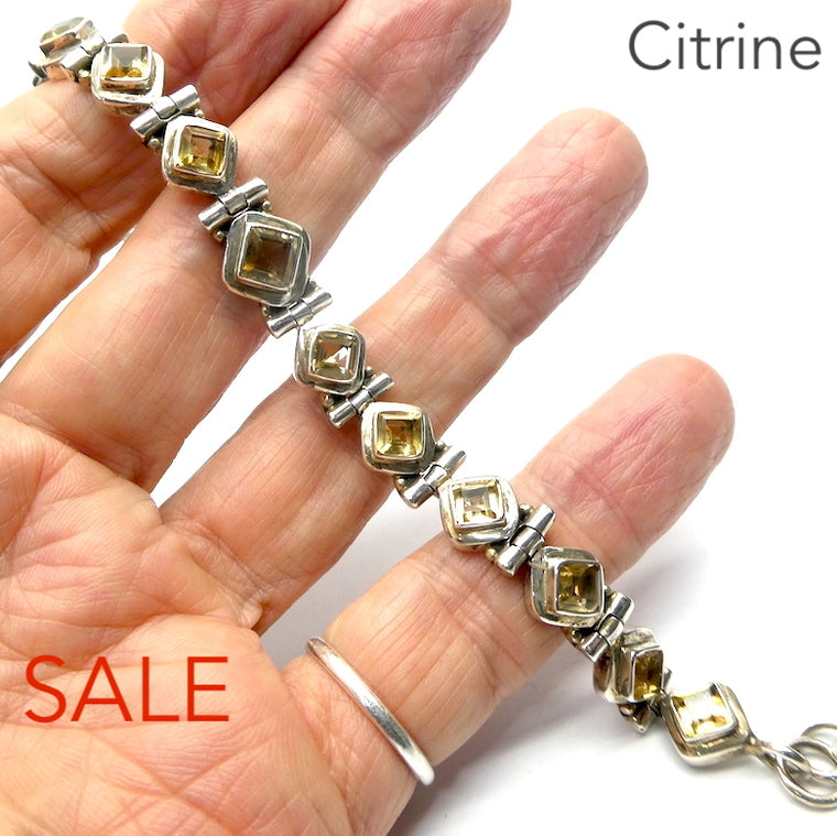 Citrine Bracelet, 13 Faceted Citrines, Diamond Set. 925 Silver