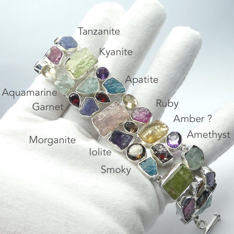 Gemstone Bracelet | Raw Nuggets | Amber |  Amethyst | Neon Blue Apatite | Aquamarine | Garnet | Iolite, Green Kyanite |  Morganite  Ruby | Smoky Quartz | Tanzanite | Vibrant Color | Excellent Quality | Adustable length | Genuine Gemstones from Crystal Heart Melbourne Australia since 1986