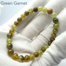 Load image into Gallery viewer, Green Garnet Bracelet | Grossular Gooseberry Green | Rare | Fair Trade Stretch Bracelet | Heart Stone | Energising | Creativity | Spiritual Empowerment | All is Well | Genuine Gems from Crystal Heart Melbourne Australia since 1986