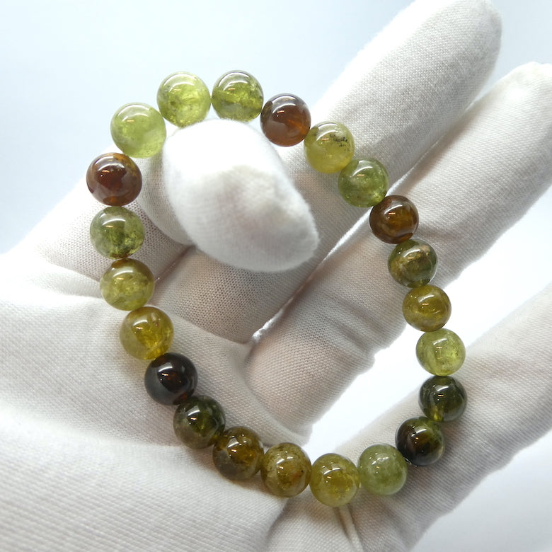 Green Garnet Bracelet | Grossular Gooseberry Green | Rare | Fair Trade Stretch Bracelet | Heart Stone | Energising | Creativity | Spiritual Empowerment | All is Well | Genuine Gems from Crystal Heart Melbourne Australia since 1986