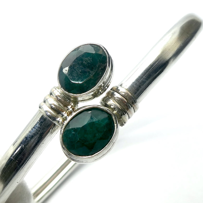 Emerald Gemstone Bracelet | Open Adjustable Bracelet Cuff Bangle style | Two oval cabochons | Heart Wisdom | Genuine Gemstones from Crystal Heart Melbourne Australia since 1986