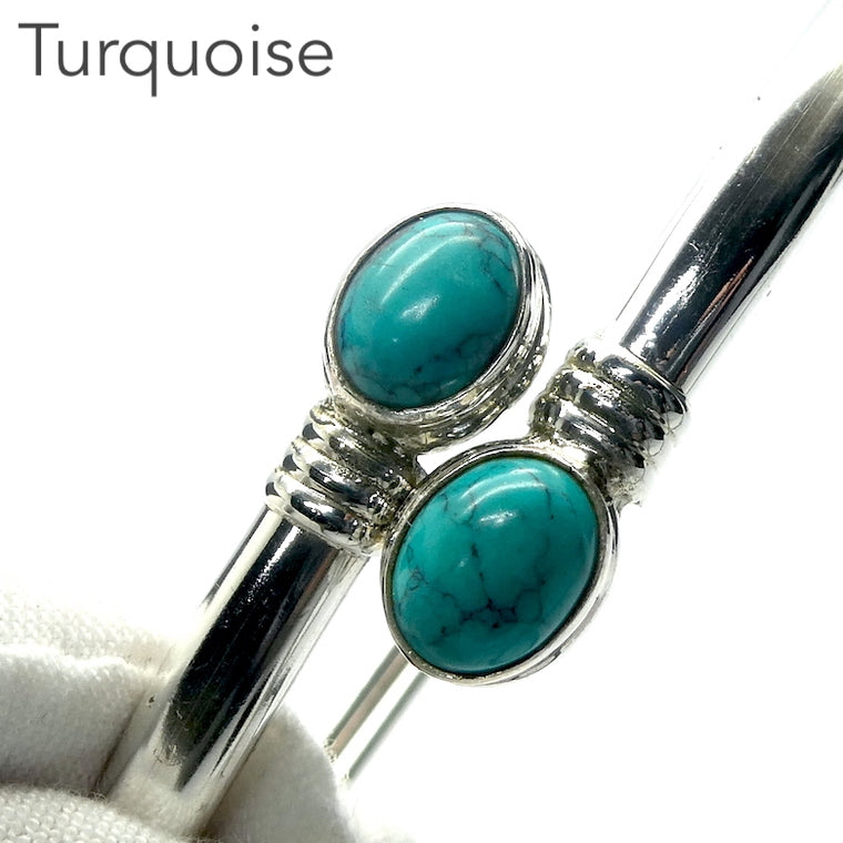 Turquoise Cuff Bracelet Bangle, Oval Cabochons, 925 Sterling Silver