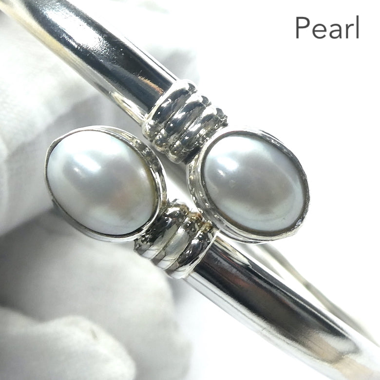 Pearl Gemstone Bracelet | Open Adjustable Bracelet Cuff Bangle style | Two oval cabochons | Genuine Gemstones from Crystal Heart Melbourne Australia since 1986