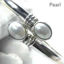 Load image into Gallery viewer, Pearl Gemstone Bracelet | Open Adjustable Bracelet Cuff Bangle style | Two oval cabochons | Genuine Gemstones from Crystal Heart Melbourne Australia since 1986