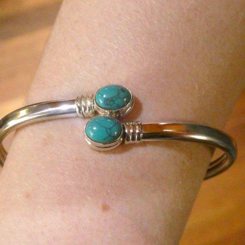 Turquoise Gemstone Bracelet | Open Adjustable Bracelet Cuff Bangle style | Two oval cabochons | Genuine Gemstones from Crystal Heart Melbourne Australia since 1986