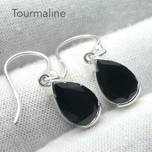 Load image into Gallery viewer, Black Tourmaline Earring | Faceted Teardrops | 925 Sterling Silver  | Empowers and unblocks the physical | protection from negative energies | Genuine Gems from Crystal Heart Melbourne Australia since 1986 