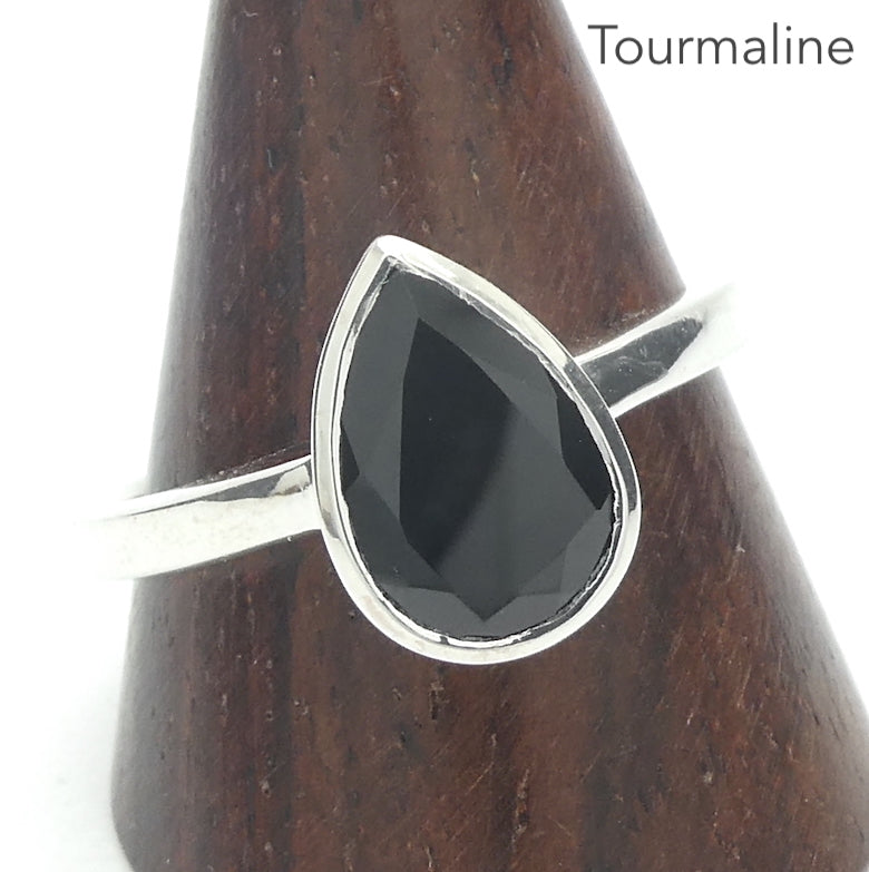 Black Tourmaline Ring | Faceted Teardrop | 925 Sterling Silver | US Ring Size 6,7,8 or 9 |  Empowers and unblocks the physical | protection from negative energies | Genuine Gems from Crystal Heart Melbourne Australia since 1986 