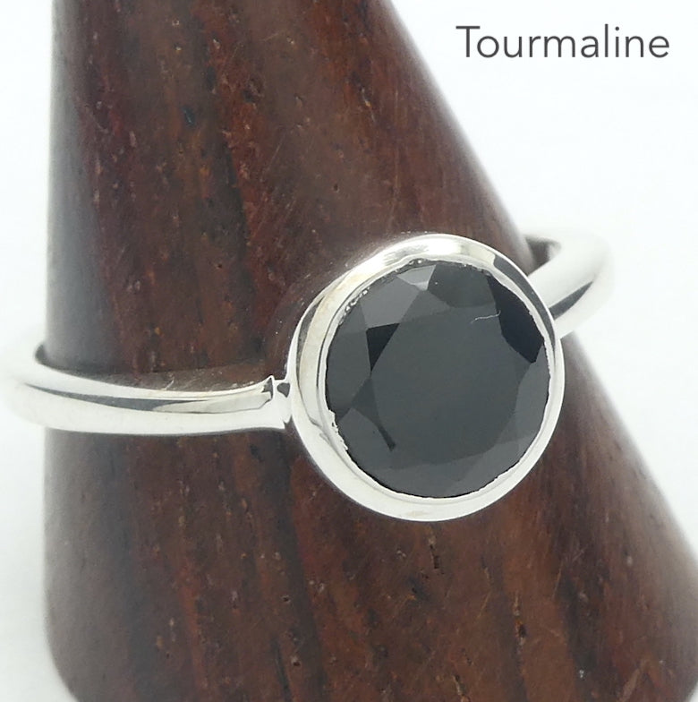 Black Tourmaline Ring | Faceted Round | 925 Sterling Silver | US Ring Size 6,7,8 or 9 |  Empowers and unblocks the physical | protection from negative energies | Genuine Gems from Crystal Heart Melbourne Australia since 1986 