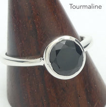 Load image into Gallery viewer, Black Tourmaline Ring | Faceted Round | 925 Sterling Silver | US Ring Size 6,7,8 or 9 |  Empowers and unblocks the physical | protection from negative energies | Genuine Gems from Crystal Heart Melbourne Australia since 1986 