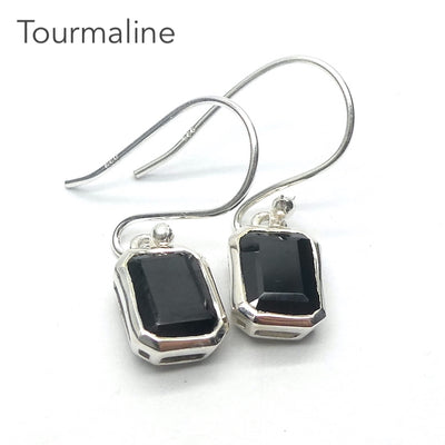 Black Tourmaline Earring | Faceted Octagons/ Emerald Cut | 925 Sterling Silver  | Empowers and unblocks the physical | protection from negative energies | Genuine Gems from Crystal Heart Melbourne Australia since 1986 