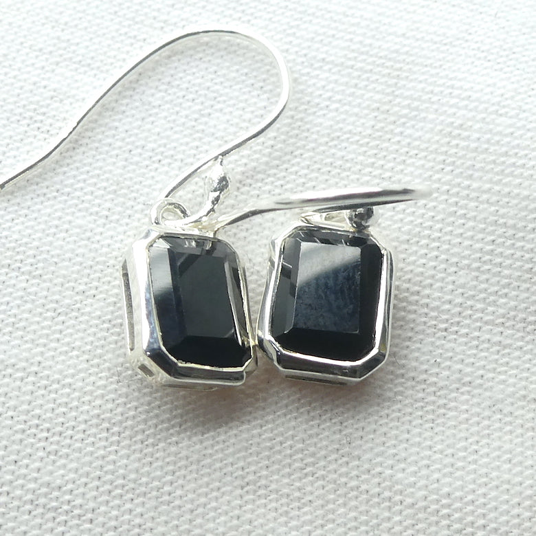 Black Tourmaline Earring | Faceted Octagons/ Emerald Cut | 925 Sterling Silver  | Empowers and unblocks the physical | protection from negative energies | Genuine Gems from Crystal Heart Melbourne Australia since 1986 