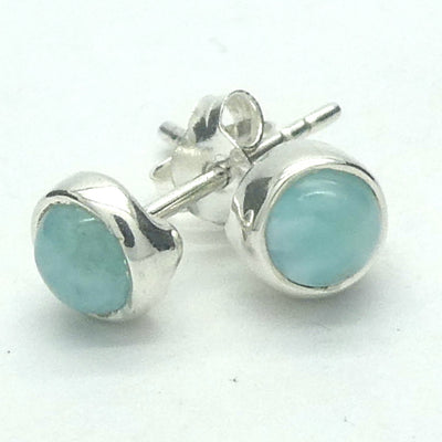 Stud Earring | Larimar | 6 mm round | 925 Sterling Silver | Genuine Gems from Crystal Heart Australia since 1986