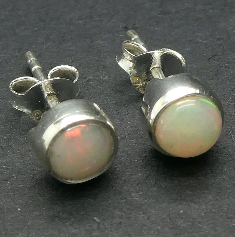 Ethiopian Opal Stud Earring | 6 mm rounds with good colour flash | 925 Sterling Silver | Genuine Gems from Crystal Heart Australia since 1986