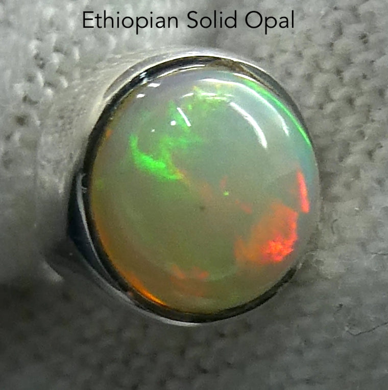 Ethiopian Opal Stud Earring, Round Cabochon, 925 Sterling Silver