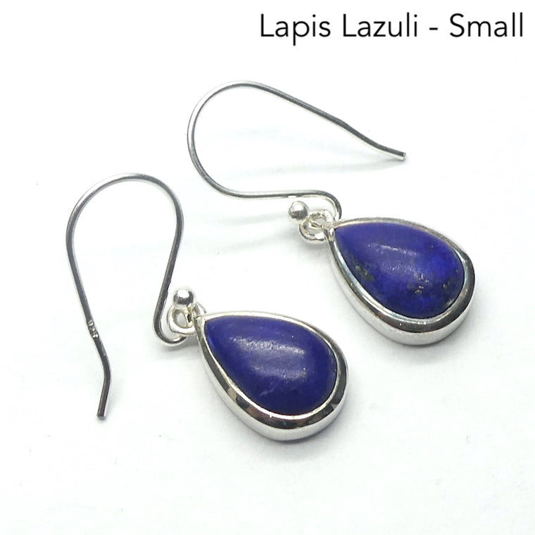 Lapis Lazuli Earrings, Cabochon Teardrops, 925 Sterling Silver