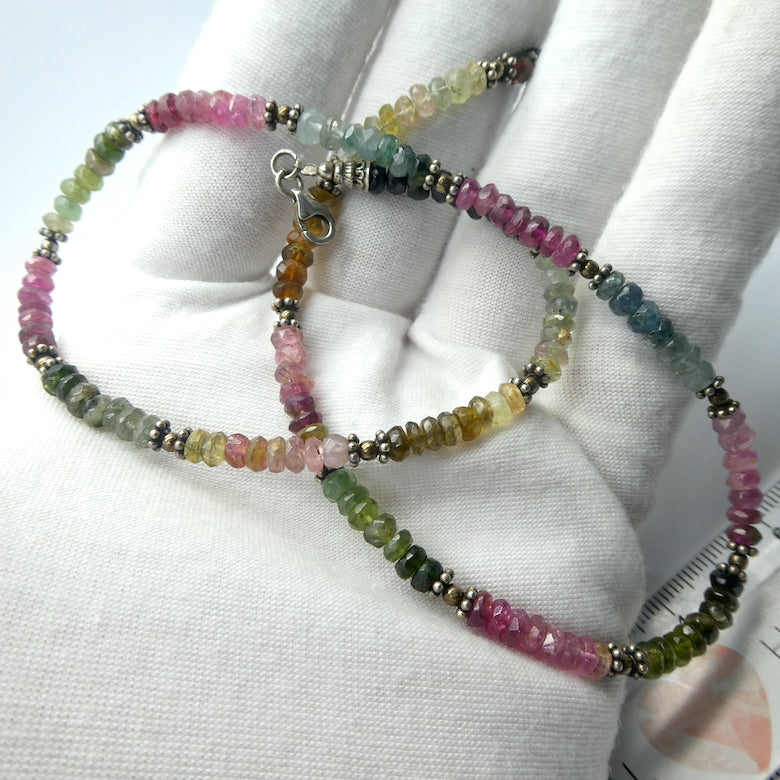 Beaded Tourmaline Necklace | Faceted Gem Quality Button Beads | Pink, Gold, Green and Blue | 925 Sterling Silver Findings | 45 cm | Bright and Joyful | Genuine Gems from Crystal Heart Melbourne Australia since 1986