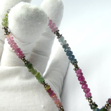 Load image into Gallery viewer, Beaded Tourmaline Necklace | Faceted Gem Quality Button Beads | Pink, Gold, Green and Blue | 925 Sterling Silver Findings | 45 cm | Bright and Joyful | Genuine Gems from Crystal Heart Melbourne Australia since 1986