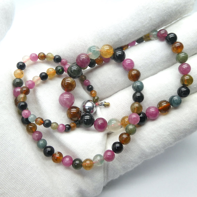 Beaded Tourmaline Necklace | Gem Quality Beads | Pink, Gold, Green and Blue | 925 Sterling Silver Findings | 48 cm | Bright and Joyful | Genuine Gems from Crystal Heart Melbourne Australia since 1986