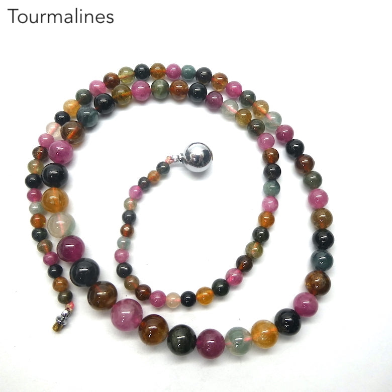 Beaded Tourmaline Necklace | Gem Quality Beads | Pink, Gold, Green and Blue | 925 Sterling Silver Findings | 48 cm | Bright and Joyful | Genuine Gems from Crystal Heart Melbourne Australia since 1986