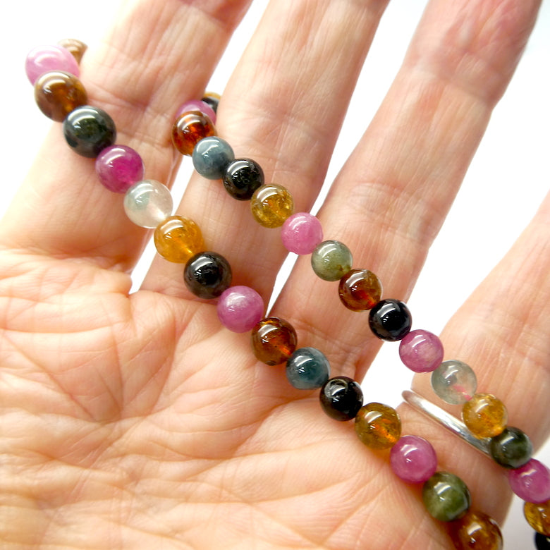 Beaded Tourmaline Necklace | Gem Quality Beads | Pink, Gold, Green and Blue | 925 Sterling Silver Findings | 48 cm | Bright and Joyful | Genuine Gems from Crystal Heart Melbourne Australia since 1986