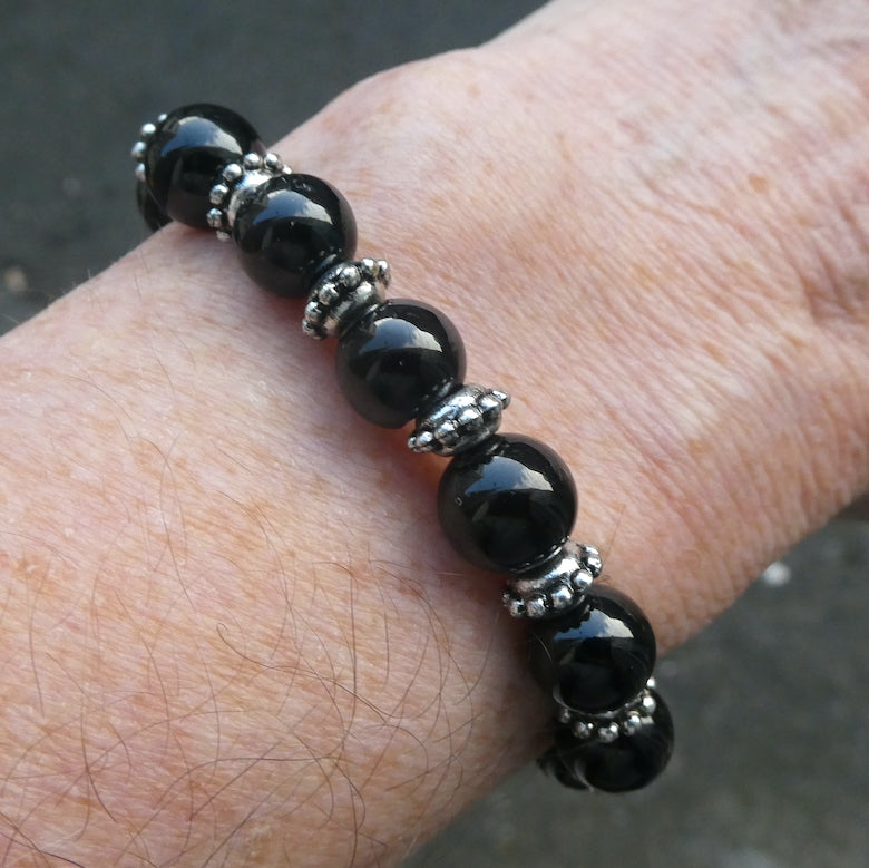 Black Tourmaline Stretch Bracelet | 10 mm beads | Highly Polished | Beautiful and powerful evolution | Protection | Genuine gems from Crystal Heart Melbourne Australia since 1986