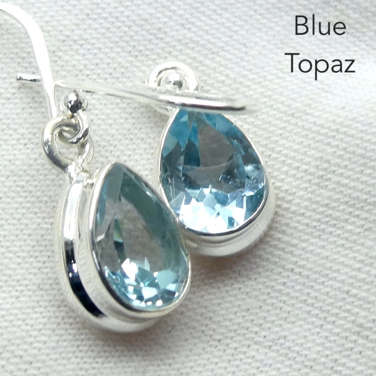 Blue Topaz Earrings, Faceted Teardrops, 925 Sterling Silver
