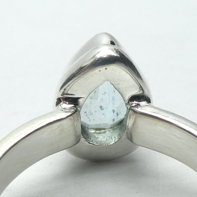 Blue Topaz Ringt | Sparkling Faceted Teardrop | Bright 925 Sterling Silver | Solid Bezel setting | Open Backs | US Size 6.75 | AUS Size N | Genuine Gems from Crystal Heart Melbourne Australia since 1986