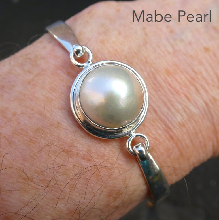 Mabe Pearl Bracelet Bangle, 925 Sterling Silver