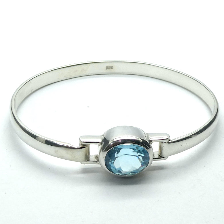 Blue Topaz Bracelet Bangle  | large Faceted Oval | bezel set | Open Back | Genuine Gemstones from Crystal Heart Melbourne Australia since 1986