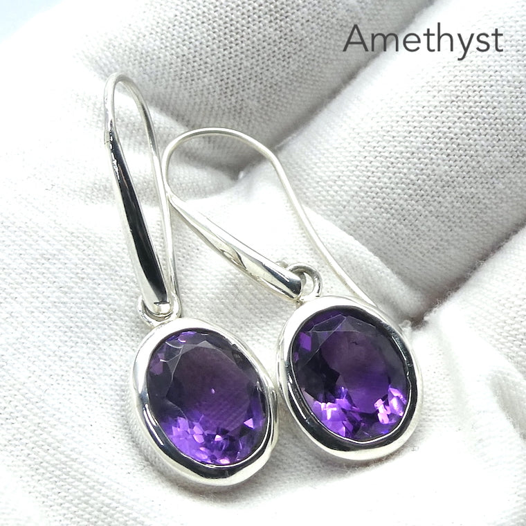 Amethyst Earrings, Faceted Ovals, 925 Sterling Silver