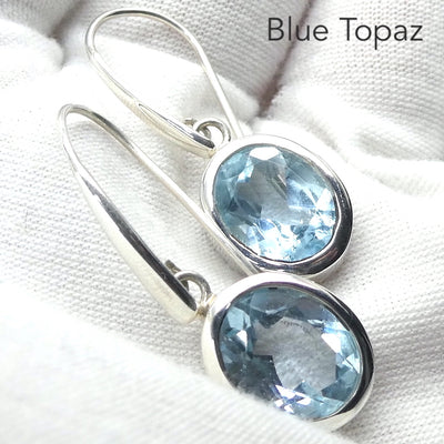 Blue Topaz  Earrings | Flawless Faceted Ovals | sky to swiss  Blue | 925 Sterling Silver | Bezel Set |  Genuine Gems from Crystal Heart Melbourne Australia since 1986