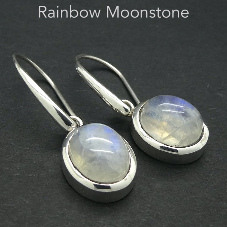 Moonstone Earrings, Oval cabochons, 925 Sterling Silver