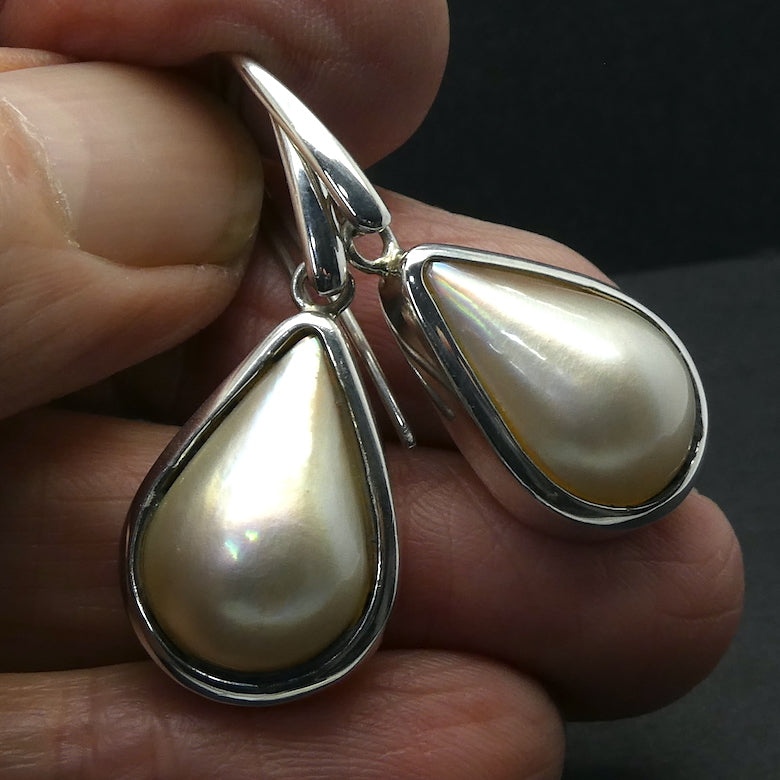  Pearl Earrings | Mabe Teardrops | 925 Sterling Silver | Lovely Lustre | Superior Bezel setting with custom hooks | Genuine Gems from Crystal Heart Melbourne Australia since 1986