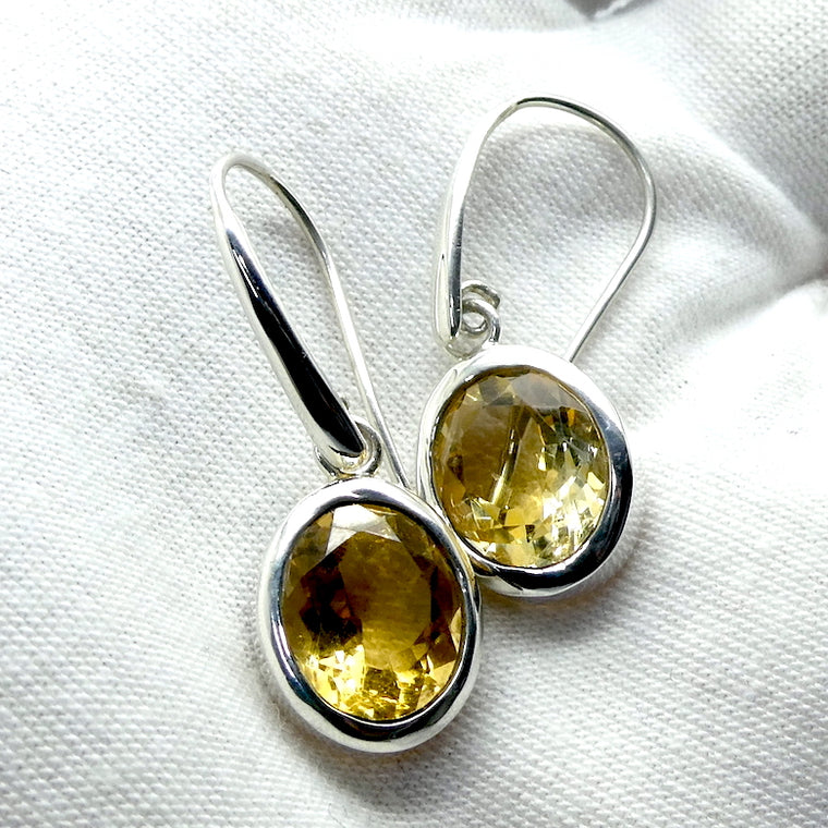 Citrine Earrings, Faceted Ovals, 925 Sterling Silver