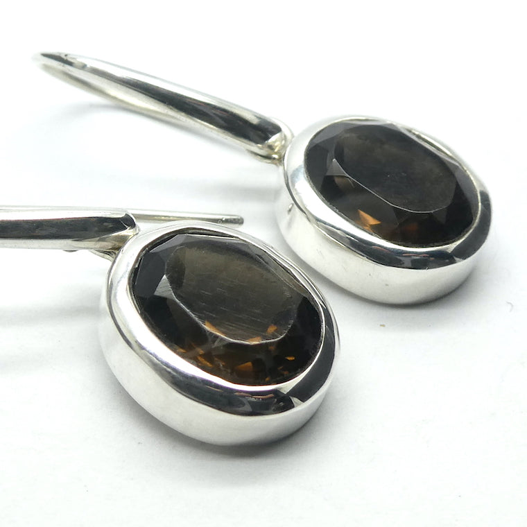 Smoky Quartz Earrings, Faceted Ovals, 925 Sterling Silver