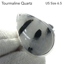 Load image into Gallery viewer, Black Tourmaline in Clear Quartz Ring | Oval Cabochon | Natural | US Size 6.5 | AUS Size M1/2 | 925 Sterling Silver | Genuine gems from Crystal Heart Melbourne Australia since 1986