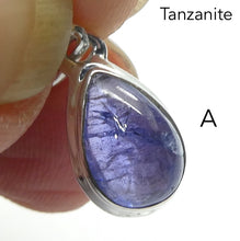 Load image into Gallery viewer, Tanzanite Gemstone Pendant  | Small Teardrop Cabochon | Bezel Set | Open Back | Nice blue violet | Good Transparency | Fascinating Veils | inclusions | 925 Sterling Silver | Achieve your spiritual potential  | Genuine Gems from Crystal Heart Melbourne since 1986