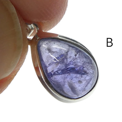 Tanzanite Gemstone Pendant  | Small Teardrop Cabochon | Bezel Set | Open Back | Nice blue violet | Good Transparency | Fascinating Veils | inclusions | 925 Sterling Silver | Achieve your spiritual potential  | Genuine Gems from Crystal Heart Melbourne since 1986