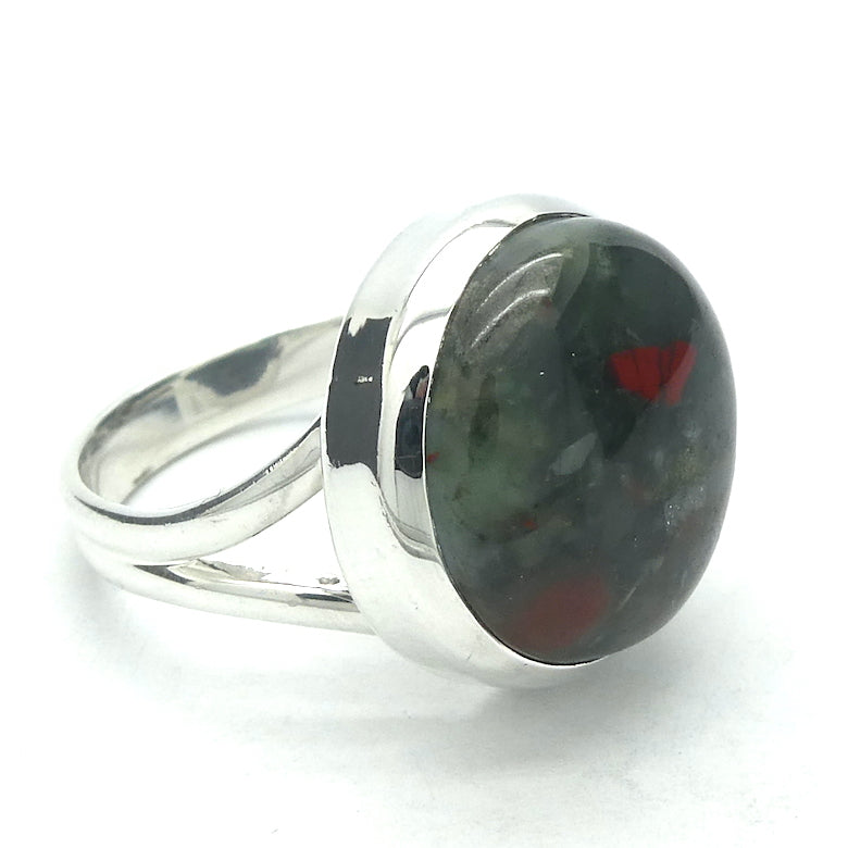 Bloodstone or Heliotrope Ring | Cabochon | US Ring Size 7.5 | AUS Size O1/2 | Blood Red Spots in Green Chalcedony | Easter Stone | 925 Sterling Silver | Kundalini Healing and transformation | Genuine Gems from Crystal Heart Melbourne Australia since 1986