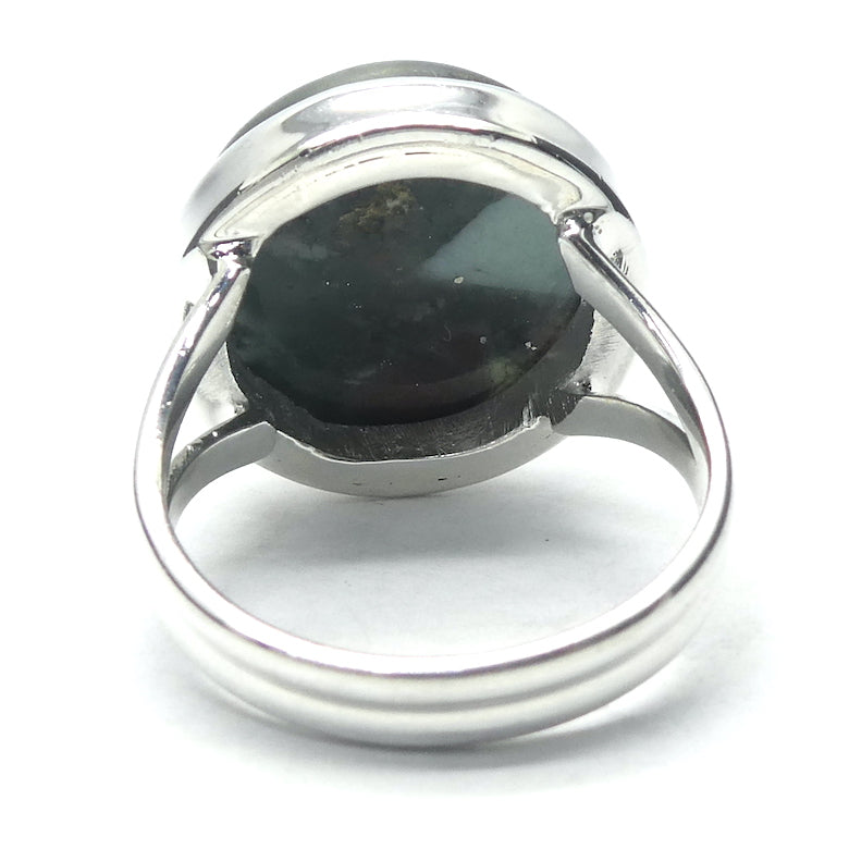 Bloodstone Ring, Round Cabochon, 925 Sterling Silver