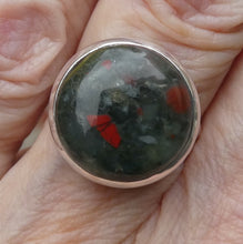 Load image into Gallery viewer, Bloodstone or Heliotrope Ring | Cabochon | US Ring Size 7.5 | AUS Size O1/2 | Blood Red Spots in Green Chalcedony | Easter Stone | 925 Sterling Silver | Kundalini Healing and transformation | Genuine Gems from Crystal Heart Melbourne Australia since 1986