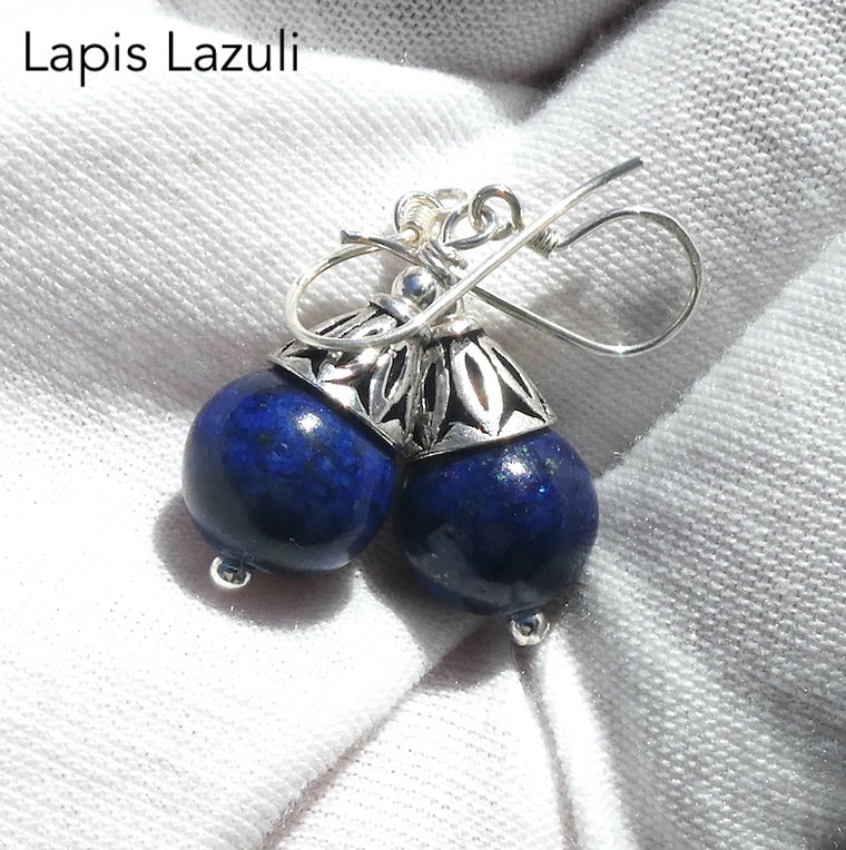 Lapis Earrings, 10 mm beads, 925 Sterling Silver